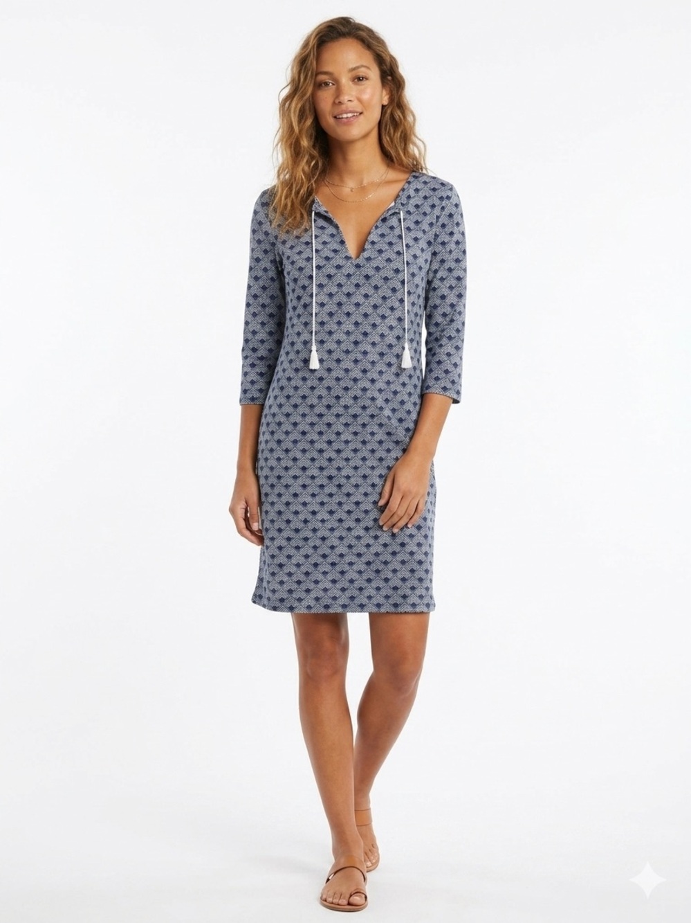 Persifor Navy Geometric Pattern Resortwear Quiet Luxury Dress